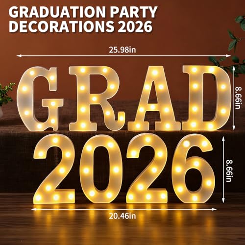 2026 Graduation Decorations – 8 LED Marquee Light-Up Letters,"Grad 2026"for Preschool, Kindergarten, School, and College Party Décor by Frekkoy - Image 2