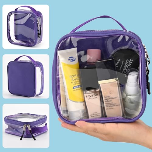 TSA Approved 1 Quart Clear Toiletry Bag/Transparent Liquids Pouch/Travel Cosmetic Bag for Women Carry On Makeup Bag with Zipper 3-1-1 Compliant for Airport Security (Purple)3