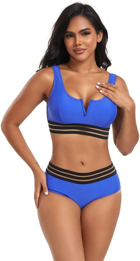 Solid Color Bikinis Set for Women Mesh Swimwear Female V-necck Swimming Wear Low Waist Bathers Lady Swimsuit