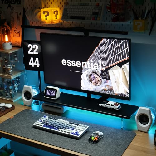 ROCDEER Bamboo Monitor Stand Riser with RGB Lights,31.5 Inches Desktop Shelf with Acrylic Legs Supports for Desk, PC Computer Monitor, Laptops, Printer, Speakers (Black)