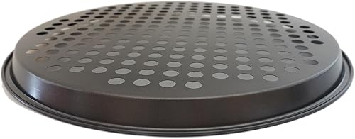 Miniatura 9 de Paquete de 2 sartenes para pizza con agujeros, bandeja de pizza para horno, sartenes perforadas de acero al carbono, molde redondo antiadherente