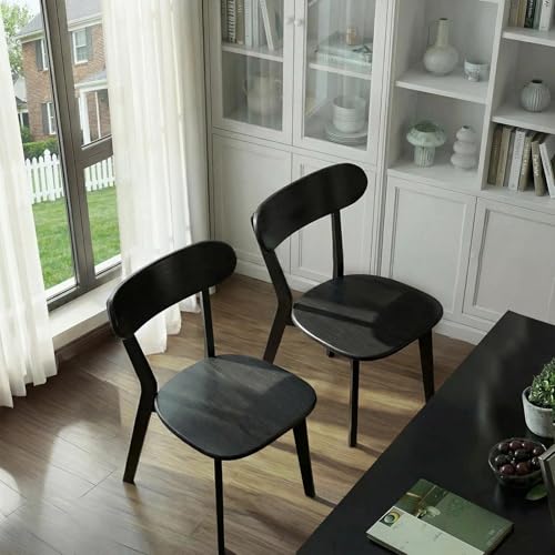 Image of 100% Solid Wood Dining Chairs,Mid Century Modern Dining Chairs with Rounded Backrest,Kitchen,Dining Room Chairs Set of 1 /2 /4 (2, Black Color)