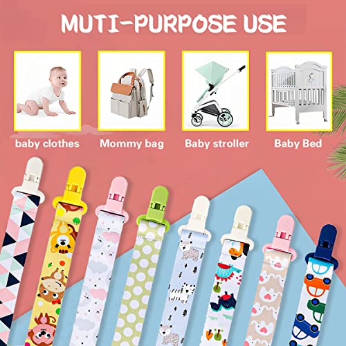 مشبك لهاية لا يمكن إضاعته ويمنع السقوط من ايباما، حامل عضاضة لهايات شامل مع سلسلة للرضع الأولاد والبنات، رسومات مختلفة للجنسين، 8 قطع، متعدد الألوان