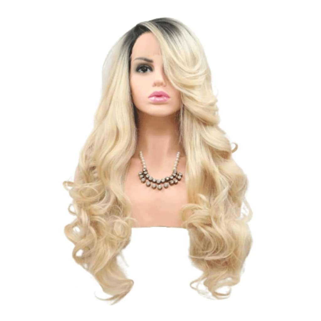 parrucca realistica Parrucca Alla Moda Per Donna Parrucca Bionda Riccia Lunga Con Sfumatura Lunga Parrucca Sintetica In Fibra Resistente Al Calore 24 Inc Per Appuntamenti Quotidiani eleganza naturale