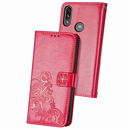BAIDIYU Funda para Motorola Moto E7i Power, Efectivo y Tarjetas Ranuras, Estuche Tipo Billetera de Cuero PU de Lujo con Tapa, Funda Carcasa para Motorola Moto E7i Power.(Rosa roja)