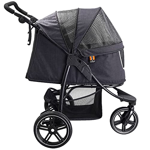 MY DUQUE COOPER - Hundewagen & Haustier Buggy bis 32 kg mit Ablagekorb für Einkäufe, einfach faltbar, 3-Fach höhenverstellbar, Soft Touch Griffe, reflektierend und im modernes Design - Schwarz