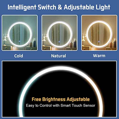 Charmaid Vanity Set With Touch Screen Dimming Mirror, 3 Color Lighting Modes, Dressing Table With 4 Sliding Drawers, Modern Bedroom Makeup Table And Cushioned Stool Set For Women Girls (Navy) #TOP1