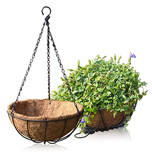 Orgrimmar 2 Pack 8" Metal Hanging Planter Basket With Coco Coir Liner, Small Round Wire Plant Holder With Hanging Chain For Hanging Plant And Flower #TOP2
