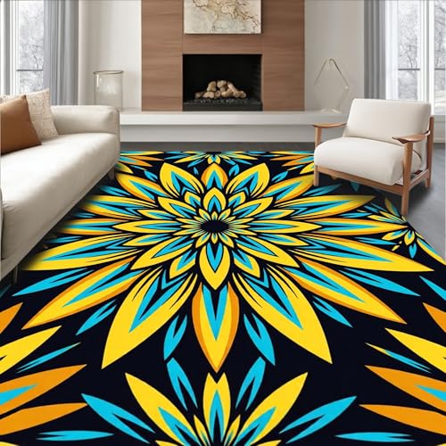 Design&I Low Pile Flatwoven Area Rug 3x5, Retro Sunburst Floral