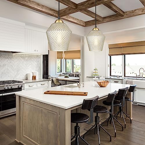 Darkaway Modern Hanging Pendant Lights, 7inch Hanging Light Fixtures Over Kitchen Island with Cognac Glass Shade,Pendant Light for Kitchen Island Lighting Hanging Lamp Adjustable Height - Image 5