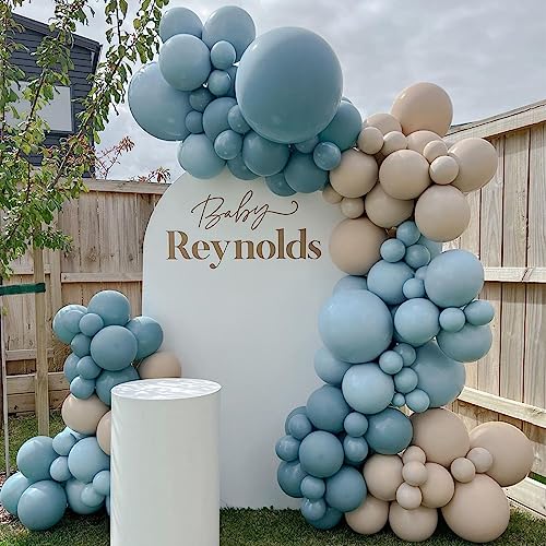 Image of Jobkoo Blue Balloons 113Pcs, Dusty Balloon Arch Garland Kit Different Sizes, 5 10 12 18inch Matte Retro Slate Fog Latex Helium for Boho Birthday Wedding Baby Shower Party Decorations QQ-113
