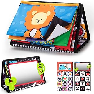 teytoy Tummy Time Floor Mirror with Crinkle Cloth Book and Teethers, High Contrast
