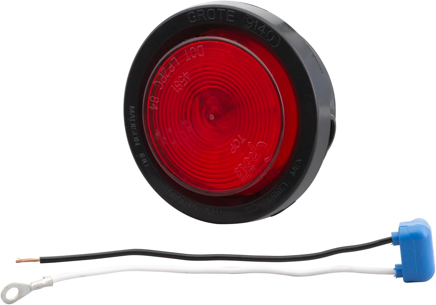 Grote 45042 Round 12V Clearance Marker Light with Optic Lens - 2.5", Kit (45812 + 91400 + 67050), Red