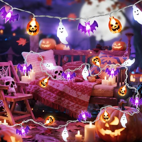 Aogist 3D Bat & Pumpkin Ghost String Lights, 8 Modes Battery-Powered Fairy Lights with Remote & Timer for Indoor Outdoor Halloween Party Decoration by Aogist - Image 6