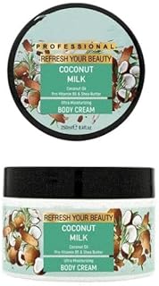 كريم مرطب للجسم يحتوي على زيت المورينجا وزبدة الشيا والجلسرين والبانثينول وفيتامين اي، كريم مرطب بتركيبة غنية توفر ترطيبًا عميقًا وتغذية فائقة للبشرة برائحة حليب جوز الهند من اورينس، 250 ملليلتر