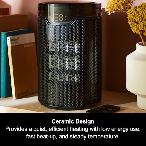 Morphy Richards HeatFlux Bedside Ceramic Fan Heater with Remote Control, 15m2, 24hr Timer, Compact, Quiet, Lightweight, Low Energy Consumption, 3 Settings, LED Touch Panel, 1.5W, Black, 825050
