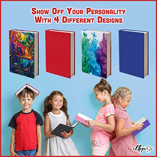 Easy Apply Stretchable Book Cover 4 Pack. 2 Solid And 2 Design Jumbo Jackets Fit Hardcover Textbooks Up To 9" X 11". Adhesive-Free, Nylon Fabric Protectors. Washable, Reusable Student School Supply #TOP1