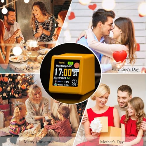 GINTBN WiFi Clock for Desk Decor, Digital Clock DIY Programming, Futuristic Clock with Weather Forecast, Currency Price and More, Smart Weather Station & Digital Clock for Desktop/Car Décor