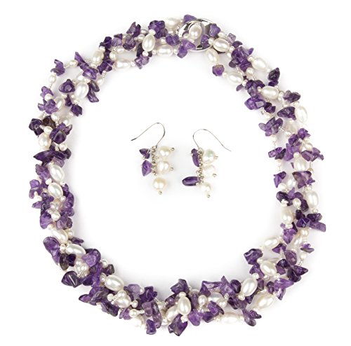 Hinsongayle 'Amelia' 2-Strand Amethyst & Freshwater Cultured Pearl Rope Necklace & Dangle Earrings-40 In Length #TOP1