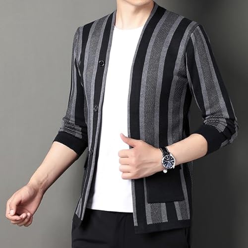 Cardigã de outono masculino listrado casaco masculino casual tricotado carigan suéter slim roupas co
