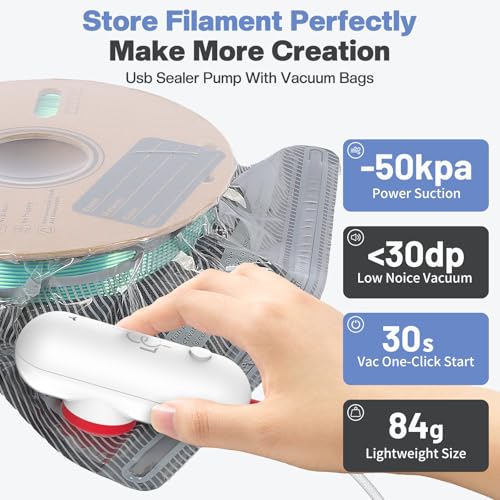 Vacbird 3D Filament Aufbewahrung Vakuum Kit, 30er Schwarz Vakuumbeutel mit USB-Pumpe(30 * 34cm), Vacuum Storage Schutz Filament von Feuchtigkeit