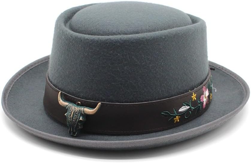 Classic Western Fedora Hat, Black Wool Felt, Wide Brim with Decorative Band