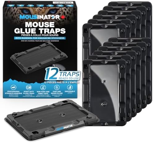 MOUSINATOR Mouse Glue Traps, 12-Pack, Heavier Plastic Glue Trap with Extra-Strong Adhesive for Small Mice, Sticky Mouse Trap for Indoor Use, Family-Safe, Easy and Ready-to-Use