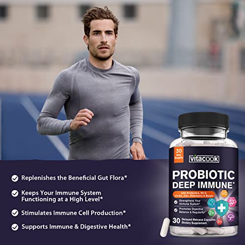 Probiotic, Deep Immune, 36 Strains, 120 Billion Cfu, Plus Prebiotic, Vit C, Vit D3, Zinc & Immune Herbs, Immune & Digestive Health, Non-Gmo, Shelf Stable, 30 Delayed-Release Vegetarian Capsules #TOP2