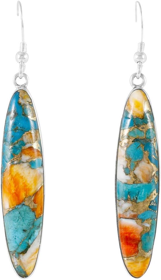 Turquoise Earrings 925 Sterling Silver & Genuine Gemstones (Choose Color)