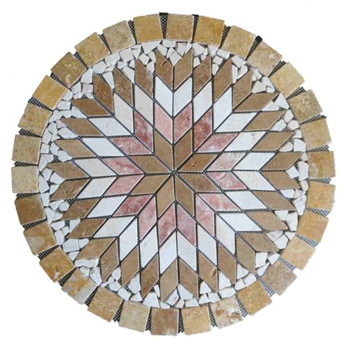 Pastel Travertine Marble Mesh-Mounted Mosaic Art on Net, Handmade 24"