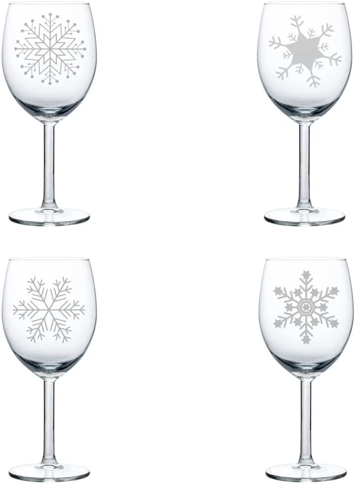 MIP Set of 4 Wine Glass Goblet Christmas Snowflake Collection (20 oz Jumbo)