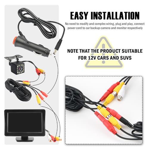 Plug & Play Backup Camera with Monitor 4.6",12LED HD Backup Camera for Car with Night Vision Function & 150° Wide Angle,Universal Waterproof Rear View Cameras for Cars,SUVs by Purthog - Used condition - Image 7