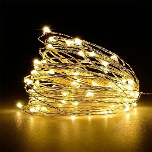 SHATCHI 100 LED/10m Fairy String Lights Silver Wire Battery Operated Warm White LEDs Twinkle Waterproof Lights for Bedroom, Christmas, Party, Wedding Outdoor Indoor Decoration