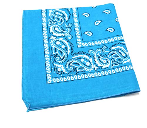 M.H.I. 12 Pack One Dozen Color Double Sided Print Paisley Cowboy Novelty 100% Cotton Bandana Scarf(Many Colors) (Sky Blue)