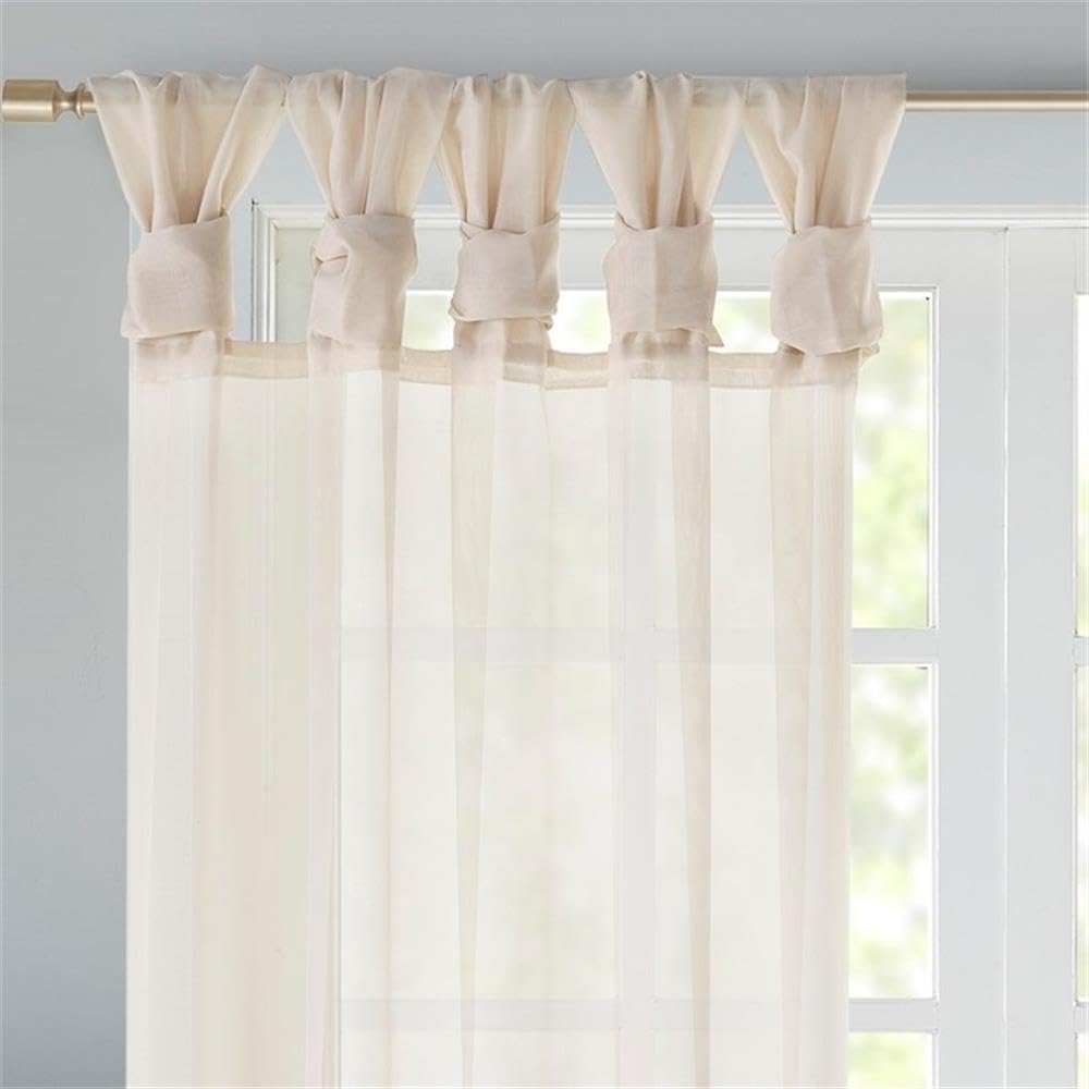 Pemberly Row Twisted Tab Voile Sheer Window Pair in Ivory 84" Panel