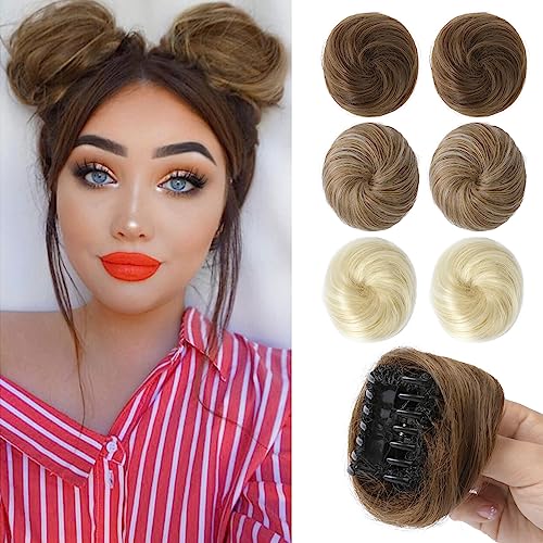 REECHO 2 PCS Mini Claw Clip in Messy & Cat Ears Hair Bun Extensions Wig Accessory Updo Hairpieces for Women Girls (Pack of 2-3" Straight