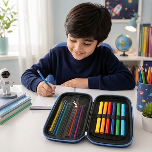 Image of Goyal's Space Astronaut 3D EVA Hard Shell Pencil Pouch for Girls, Double Layer Geometry Box & Pencil Case, Large Capacity Waterproof Stationery Organizer with Zipper for Kids School Students