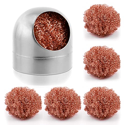 Swpeet 6 piezas plata de soldadura de punta limpiador conjunto, soldadura de hierro de punta de limpieza de alambre y soporte bobinado esponja de latón, 1 piezas de bolsa shell soporte con 5 piezas