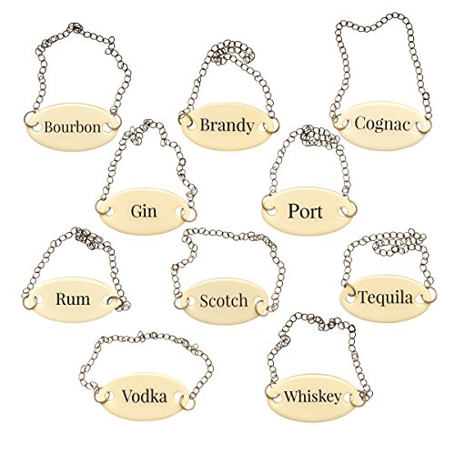 Duke Baron Ultimate Vintage Decanter Set Of 10 Liquor Tags Bourbon, Brandy, Cognac, Gin, Port, Rum, Scotch, Tequila, Vodka And Whiskey In Wood Gift Box, Antique White/Brass #TOP2
