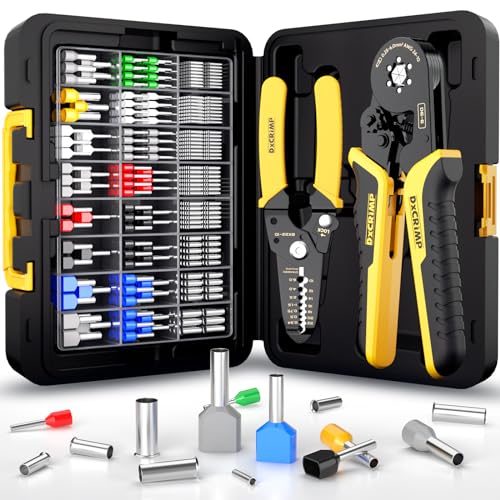 DxCRIMP Hexagonal Crimping Tool Kit, with 22 Types (1205pcs) Wire Ferrules, 0.25-6mm² (24-10 AWG) Ratchet Crimper, Insulated
