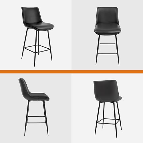 Miniatura 6 de Counter Height Bar Stools Set of 3,FSC Certified Upholstered Faux Leather Bar Stools Set of 3 with Back, Metal Base, 27" Seat Height,Modern