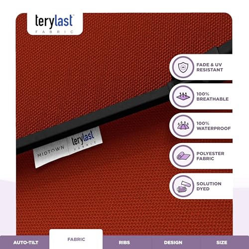Image of MIDTOWN UMBRELLAS The Swilt 8 Feet Outdoor Umbrella With Terylast Apple (Red) Polyester Fabric - Fiberglass Ribs, Auto-Tilt And Swivel Aluminum Frame Patio Umbrella For Deck, Garden, Pool - Black Pole
