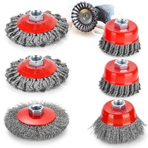 Image of 6 Pack Wire Wheel for Angle Grinder, 4 inch Wheel Brush, 3 inch Cup Brush Set for 4 1 /2 Grinders, 5 /8 inch-11 Arbor, Rapid Rust Removal & Polishing, Angle Grinder Wheel Brush Combo Set