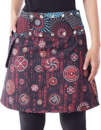 PUREWONDER Damen Wickelrock Baumwolle Rock mit Tasche sk184 Schwarz...