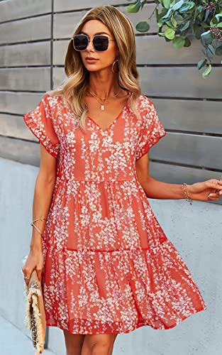 Cctoo Women’s Summer Dress Sleeveless Ruffle V Neck Tunic Dress Floral Casual Loose Flowy Mini Dress 058 Red X-Large #TOP5
