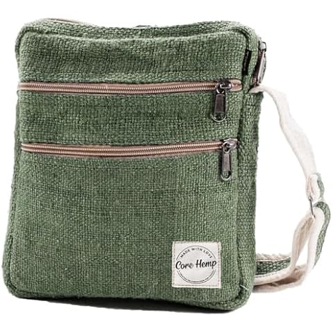 Hemp Crossbody Purse For Women Men Small Crossbody Bag Canvas Mini Shoulder Handbag Multi Pocket and Adjustable Strap (Banyan Green) Cover