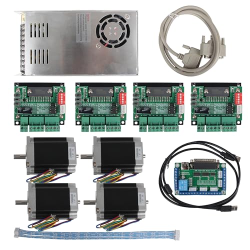 RATTMMOTOR 4 Axis Nema23 Stepper Motor CNC Kit 270oz-in 76mm 3A Dual Shaft,TB6560 MD430 Driver,Mach3 Control Card Breakout Board 24V DC CNC Controller Kit for CNC Router Engraving Machine