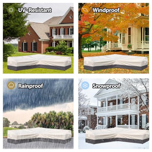 Outdoor Sectional Cover-L-Shaped Patio Furniture Covers Waterproof Rip-Stop Anti-UV 600D Heavy Duty Outdoor Couch Sofa Cover with 3 Air Vents, 110''L (85''L) 32''D 31''H, Beige & Charcoal by Westblue - Used condition - Image 9