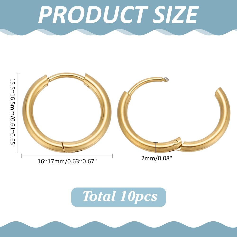 10Pcs 18K Gold Hoop Earring Stainless Steel Huggie Hoop Earring Hook Findings Thick Leverback Ear Wire for Jewelry Making Accessory Supplies DIY Craft Women Gifts - Image 2