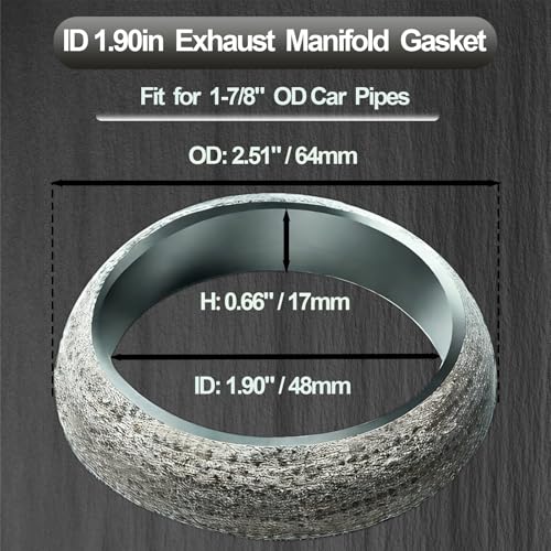 Image of ID 1.77in /45mm Car Exhaust Manifold Gasket, 2Pcs Automotive Exhaust Muffler Gasket, Graphite Muffler Flange Connector Replacement for Most 1-3 /4 inch OD Car Pipes